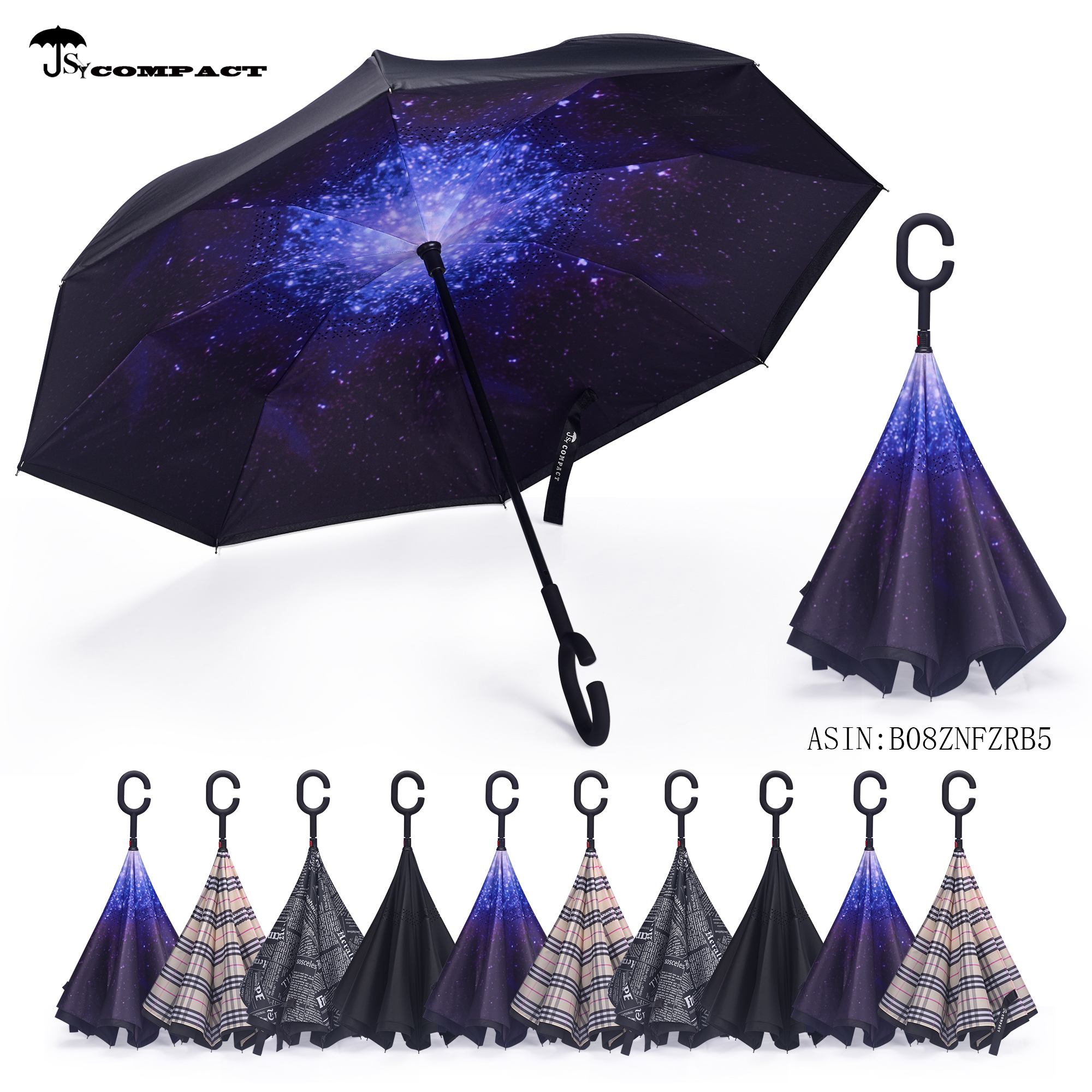 SY COMPACT Inverted Umbrella Windproof Double Layer Reverse Umbrellas with C-Shaped Handle Straight Umbrella for Car Rain-factory shop